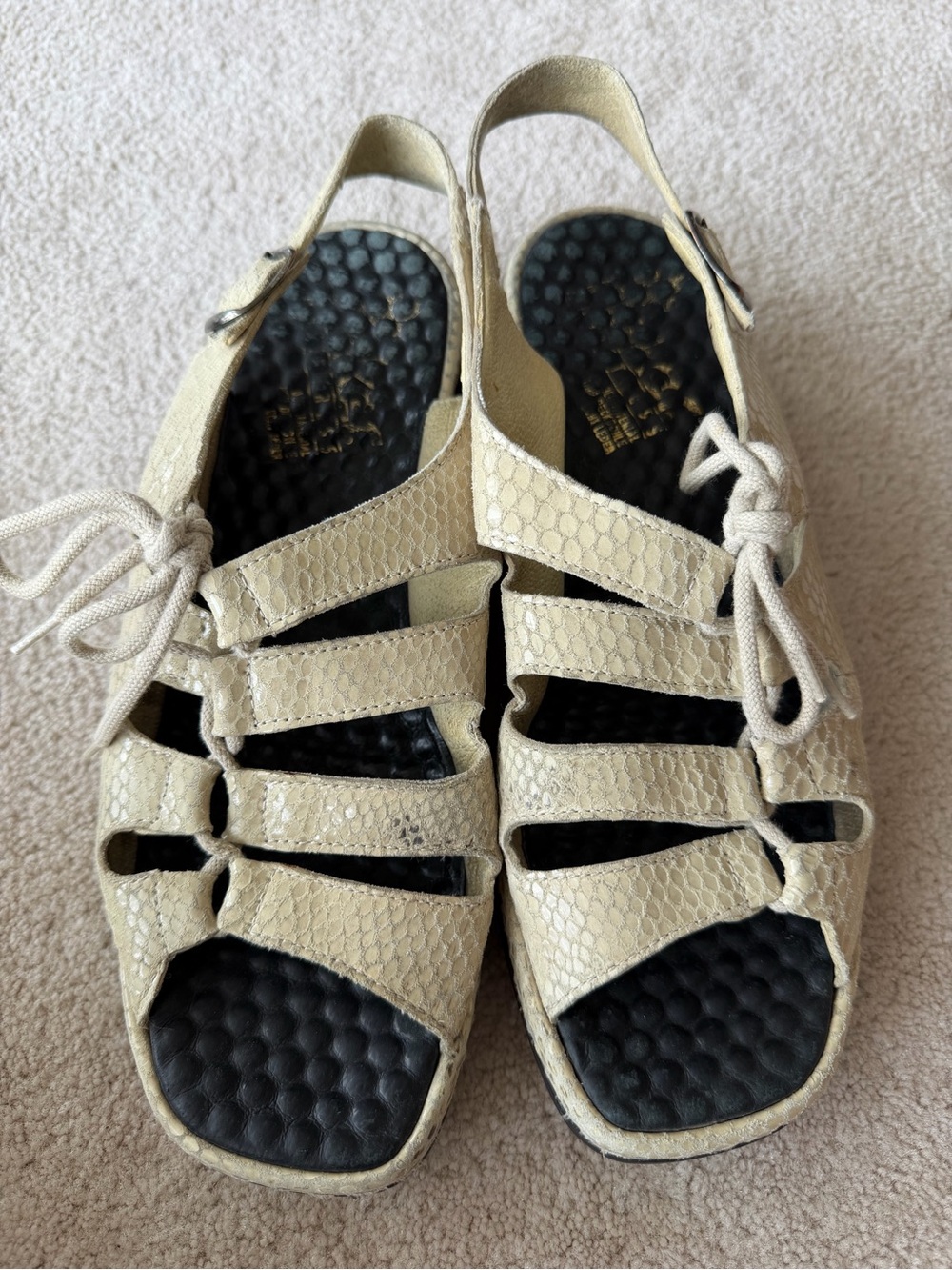 Rieker Beige Textured Strappy Sandals with Black Footbed